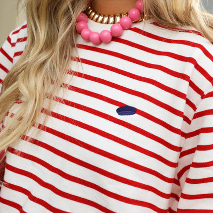 Elba stripe sweater racing red white