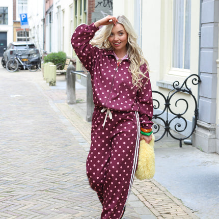 Polkadot stippen broek burgundy roze
