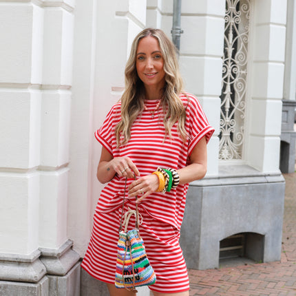 Two piece set streep roze rood