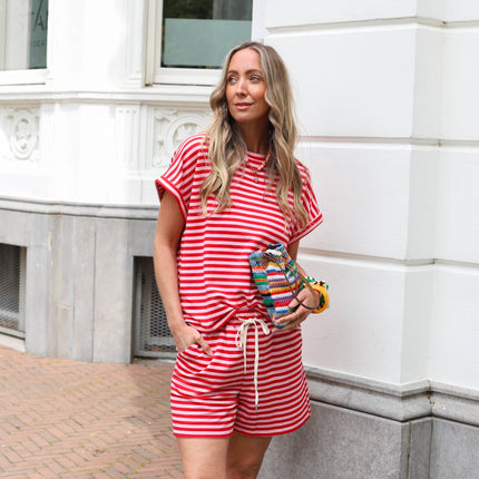 Two piece set streep roze rood