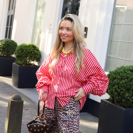 Strepen blouse roze rood