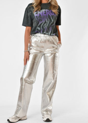 UNICORN Women's trousers glossy silver s m l