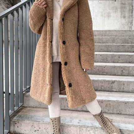 Dames teddy winterjas bruin beige s m l