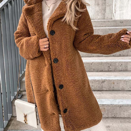 Dames teddy winterjas bruin beige s m l