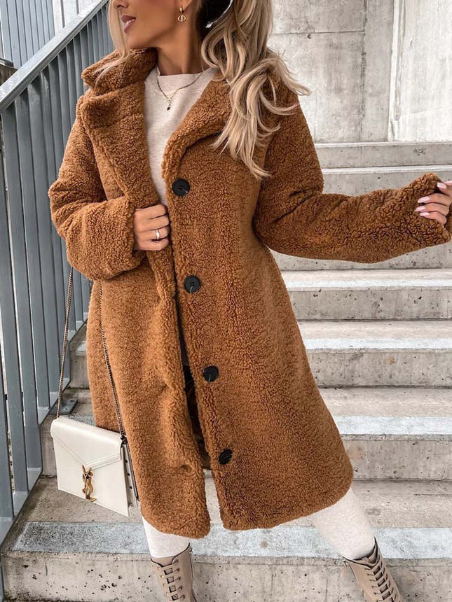 Dames teddy winterjas bruin beige s m l