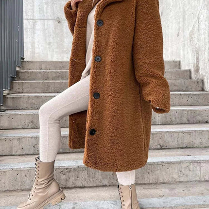 Dames teddy winterjas bruin beige s m l