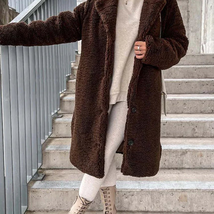 Dames teddy winterjas bruin beige s m l