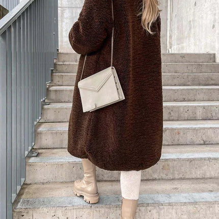 Dames teddy winterjas bruin beige s m l