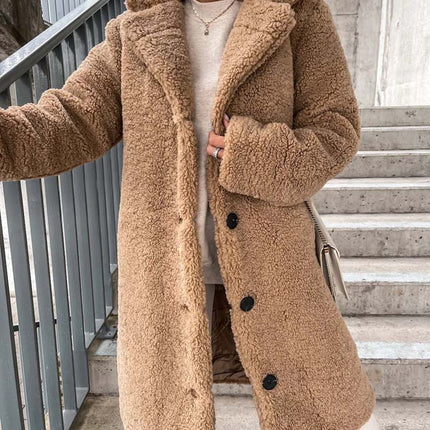 Dames teddy winterjas bruin beige s m l
