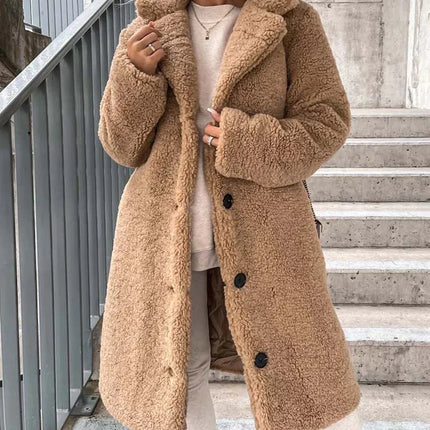 Dames teddy winterjas bruin beige s m l