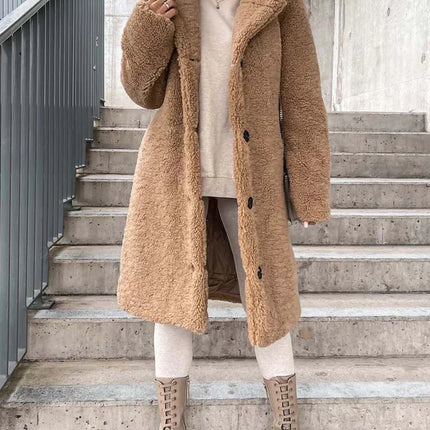 Dames teddy winterjas bruin beige s m l