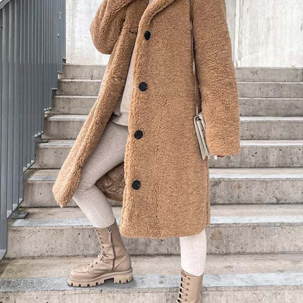 Dames teddy winterjas bruin beige s m l