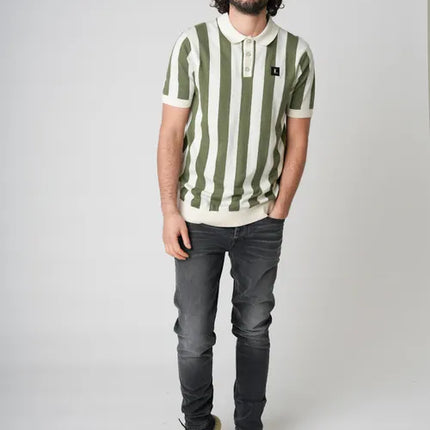 UNICORN Men's polo shirt short sleeves striped green white xs s m l xl