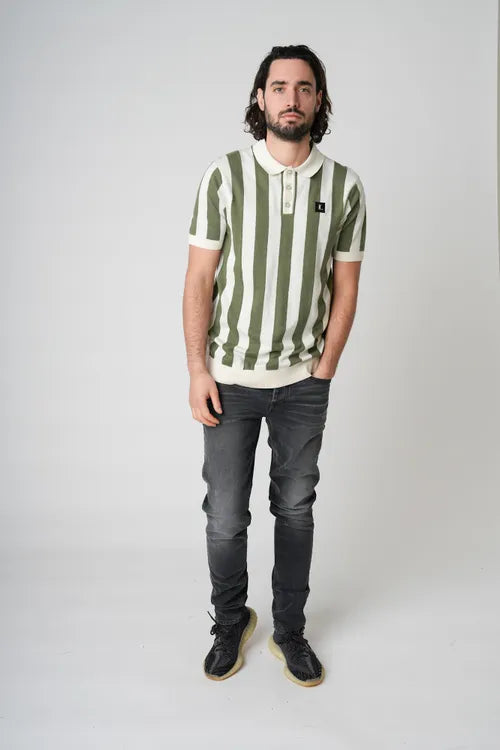 UNICORN Men's polo shirt short sleeves striped green white xs s m l xl