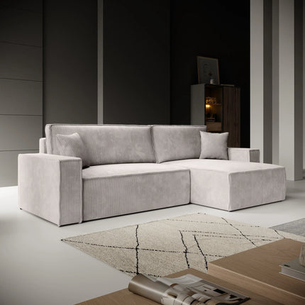 UNICORN Corner sofa 3-seater with chaise longue Ribbed fabric beige Width 272 cm Height 82 cm Depth 145 cm