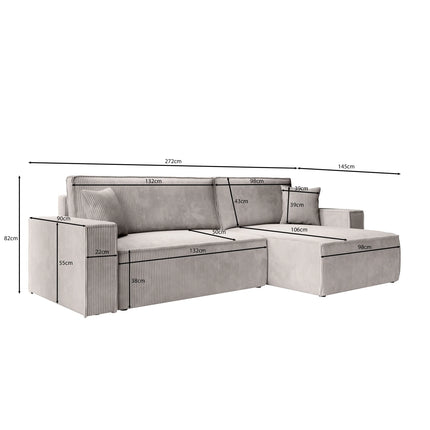 UNICORN Corner sofa 3-seater with chaise longue Ribbed fabric beige Width 272 cm Height 82 cm Depth 145 cm