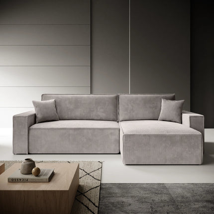 UNICORN Corner sofa 3-seater with chaise longue Ribbed fabric beige Width 272 cm Height 82 cm Depth 145 cm