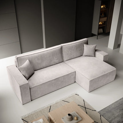 UNICORN Corner sofa 3-seater with chaise longue Ribbed fabric beige Width 272 cm Height 82 cm Depth 145 cm
