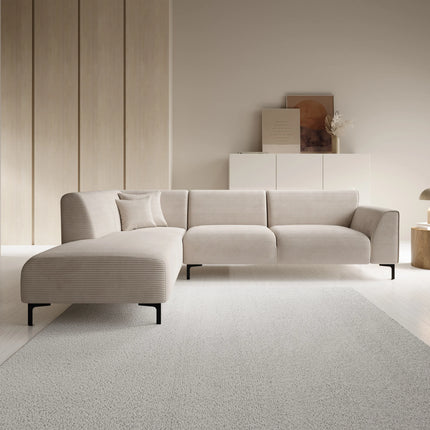 UNICORN Corner sofa 4-seater with chaise longue Ribbed fabric beige brown Width 274 cm Height 84 cm Depth 210 cm