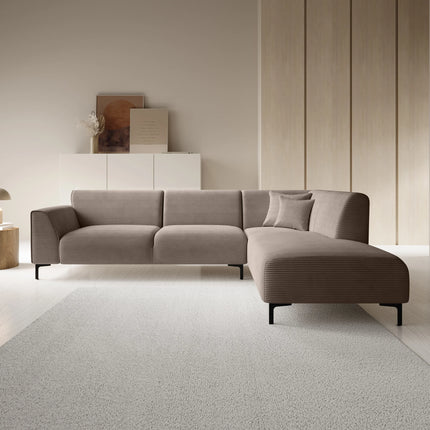 UNICORN Corner sofa 4-seater with chaise longue Ribbed fabric beige brown Width 274 cm Height 84 cm Depth 210 cm