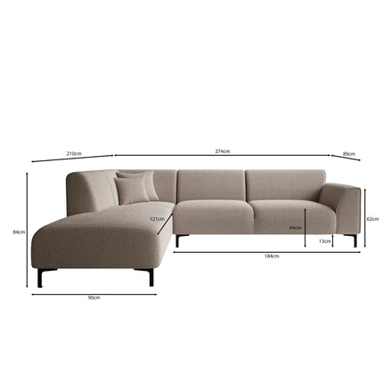 UNICORN Corner sofa 4-seater with chaise longue Teddy fabric beige Width 274 cm Height 84 cm Depth 210 cm Seat height 44 cm Seat depth 56 cm