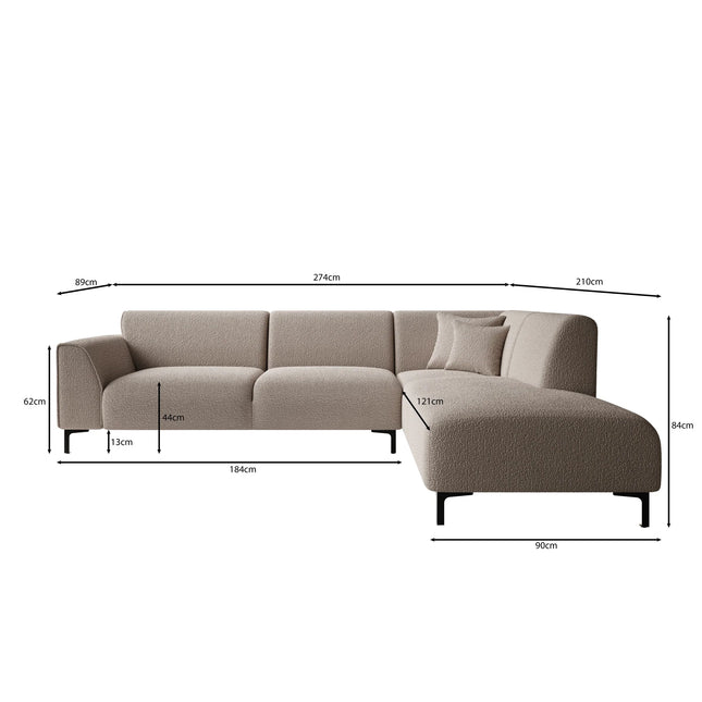 UNICORN Corner sofa 4-seater with chaise longue Teddy fabric beige Width 274 cm Height 84 cm Depth 210 cm Seat height 44 cm Seat depth 56 cm