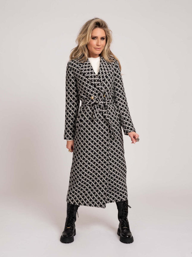 Dames jas lang zwart wit xs s m l xl