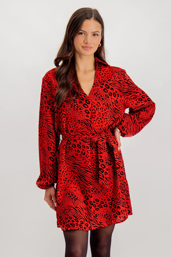 Dames jurk panter print rood zwart xs s m l xl