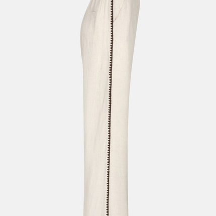 UNICORN Women's Ecru Wide Leg Trousers with Contrasting Crochet Side Trim – Linen Look xs s m l xl