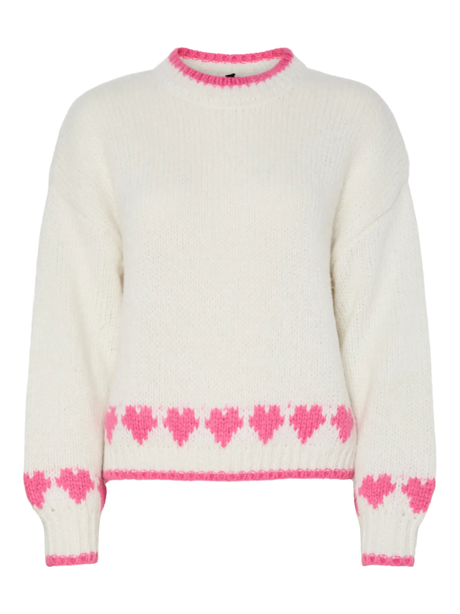 UNICORN Women's Sweet Hearts Knit Sweater White Sweater with Pink Hearts xs s m l xl