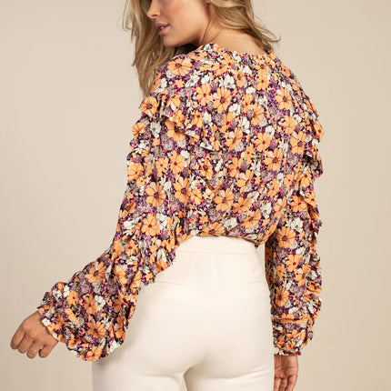UNICORN Women's blouse orange flowers xs s m l xl xxl