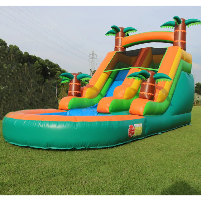 UNICORN RTS Inflatable slide with tropical look, green, blue, orange, 7x3x4 meters