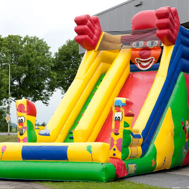 UNICORN PVC inflatable steep bouncy slide clown pattern yellow 6x4x5m