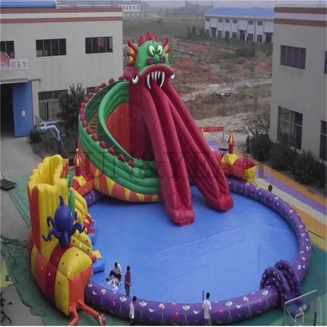 UNICORN PVC inflatable water park complete with crocodile slide and water play equipment