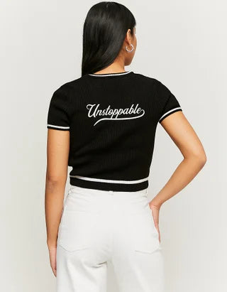 UNICORN Women's sweater knitted crop top black white xs s m