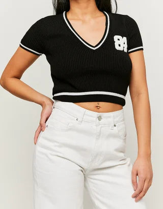UNICORN Women's sweater knitted crop top black white xs s m