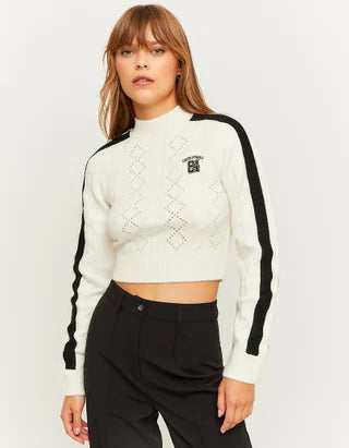 UNICORN Women's knitted sweater crop top beige black xs s m