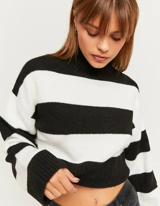 UNICORN Women's sweater knitted white black white striped blue black xs s m l