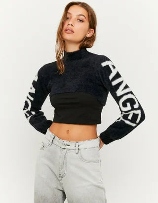 UNICORN Women's sweater crop top knitted black light green xs s m l