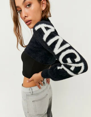 UNICORN Women's sweater crop top knitted black light green xs s m l