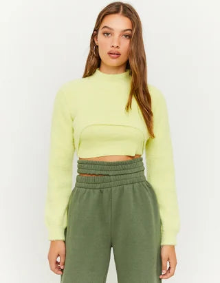 UNICORN Women's sweater crop top knitted black light green xs s m l