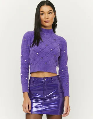 UNICORN Women's sweater crop top purple stone motif xs s m l