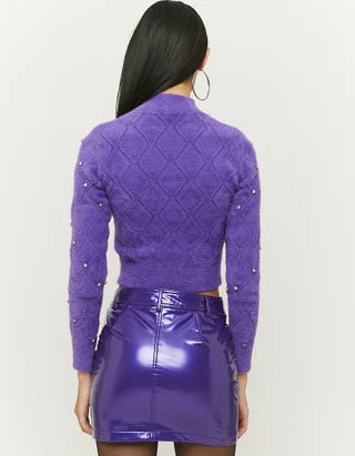 UNICORN Women's sweater crop top purple stone motif xs s m l