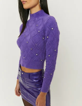 UNICORN Women's sweater crop top purple stone motif xs s m l