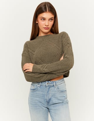 UNICORN Women's knitted sweater crop top dark gray light beige green xs s m