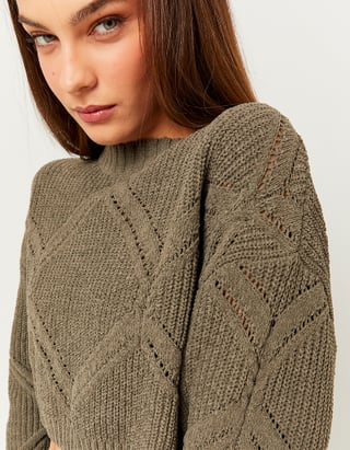UNICORN Women's knitted sweater crop top dark gray light beige green xs s m