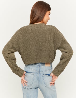 UNICORN Women's knitted sweater crop top dark gray light beige green xs s m