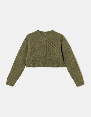 UNICORN Women's knitted sweater crop top dark gray light beige green xs s m