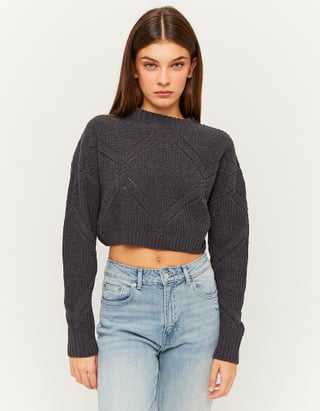 UNICORN Women's knitted sweater crop top dark gray light beige green xs s m