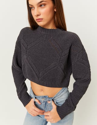 UNICORN Women's knitted sweater crop top dark gray light beige green xs s m